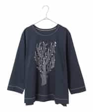 RLKED22210 HIROKO BIS GRANDE(ヒロコ ビス グランデ) 【大きいサイズ】サボテン刺繍コットンTシャツ /洗える ネイビー