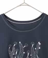 RLKED22210 HIROKO BIS GRANDE(ヒロコ ビス グランデ) 【大きいサイズ】サボテン刺繍コットンTシャツ /洗える ネイビー