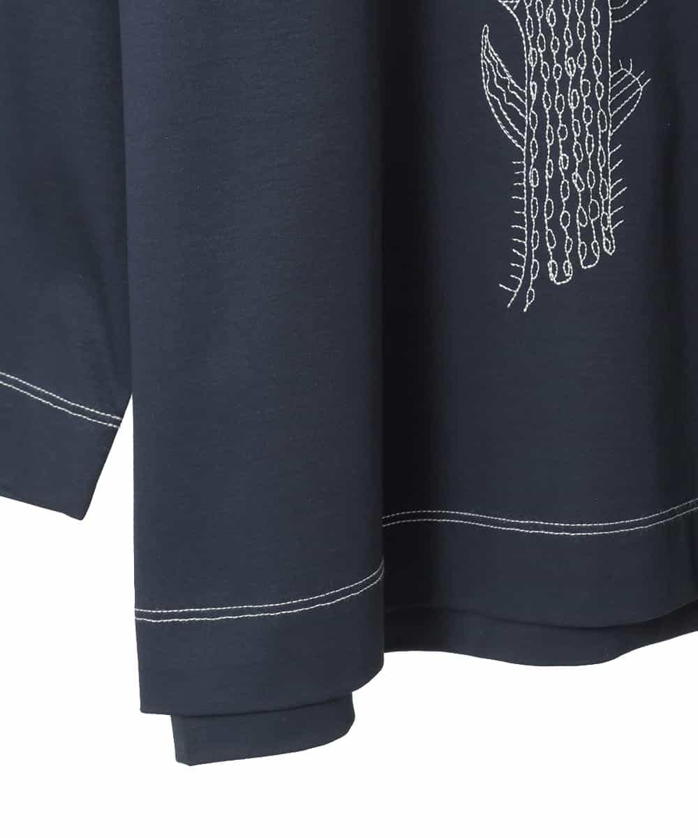 RLKED22210 HIROKO BIS GRANDE(ヒロコ ビス グランデ) 【大きいサイズ】サボテン刺繍コットンTシャツ /洗える ネイビー