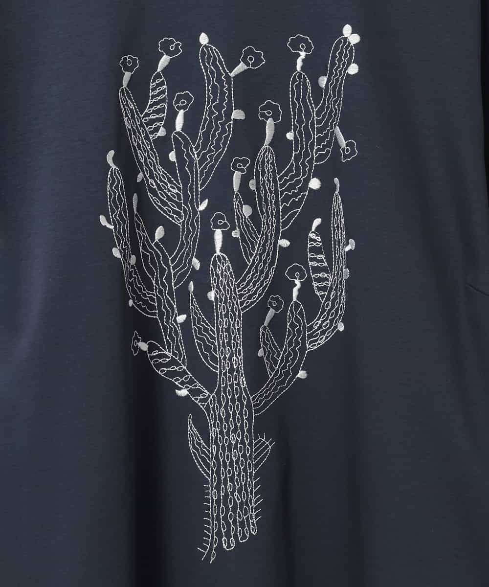 RLKED22210 HIROKO BIS GRANDE(ヒロコ ビス グランデ) 【大きいサイズ】サボテン刺繍コットンTシャツ /洗える ネイビー