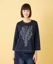 RLKED22210 HIROKO BIS GRANDE(ヒロコ ビス グランデ) 【大きいサイズ】サボテン刺繍コットンTシャツ /洗える ネイビー