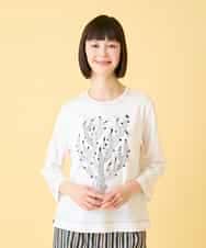 RLKED22210 HIROKO BIS GRANDE(ヒロコ ビス グランデ) 【大きいサイズ】サボテン刺繍コットンTシャツ /洗える ネイビー