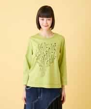 RLKED22210 HIROKO BIS GRANDE(ヒロコ ビス グランデ) 【大きいサイズ】サボテン刺繍コットンTシャツ /洗える ネイビー