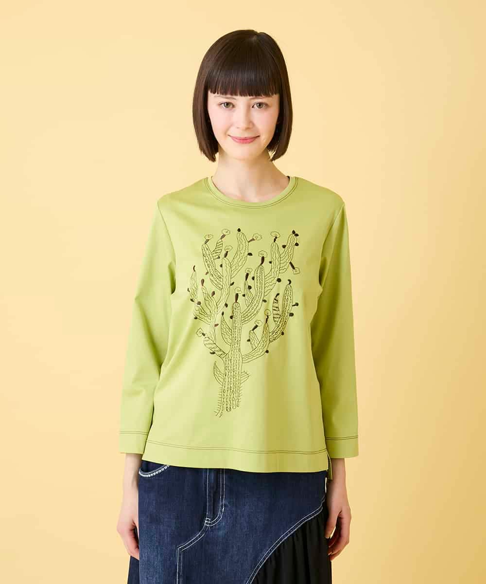RLKED22210 HIROKO BIS GRANDE(ヒロコ ビス グランデ) 【大きいサイズ】サボテン刺繍コットンTシャツ /洗える ネイビー