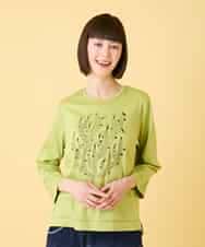 RLKED22210 HIROKO BIS GRANDE(ヒロコ ビス グランデ) 【大きいサイズ】サボテン刺繍コットンTシャツ /洗える ネイビー