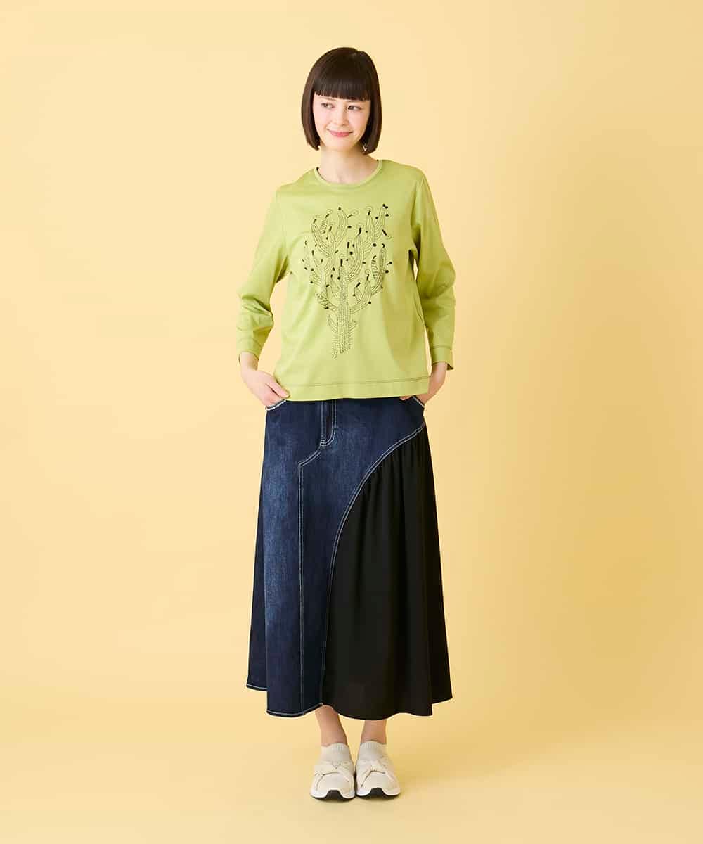RLKED22210 HIROKO BIS GRANDE(ヒロコ ビス グランデ) 【大きいサイズ】サボテン刺繍コットンTシャツ /洗える ネイビー