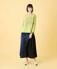 RLKED22210 HIROKO BIS GRANDE(ヒロコ ビス グランデ) 【大きいサイズ】サボテン刺繍コットンTシャツ /洗える ネイビー