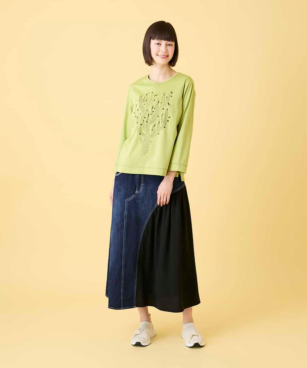 RLKED22210 HIROKO BIS GRANDE(ヒロコ ビス グランデ) 【大きいサイズ】サボテン刺繍コットンTシャツ /洗える ネイビー