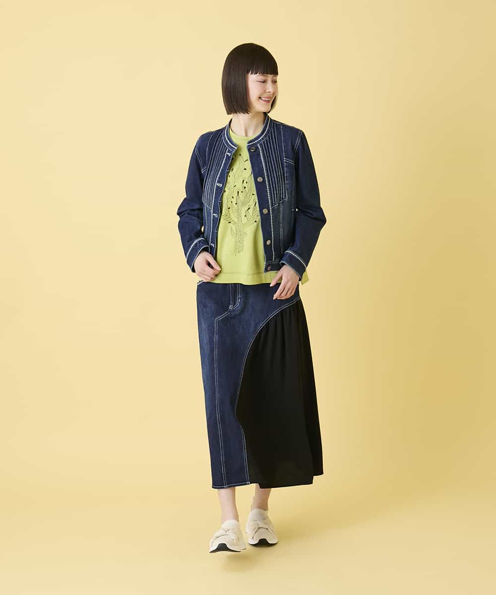 RLKED22210 HIROKO BIS GRANDE(ヒロコ ビス グランデ) 【大きいサイズ】サボテン刺繍コットンTシャツ /洗える ネイビー