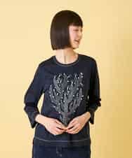 RLKED22210 HIROKO BIS GRANDE(ヒロコ ビス グランデ) 【大きいサイズ】サボテン刺繍コットンTシャツ /洗える ネイビー