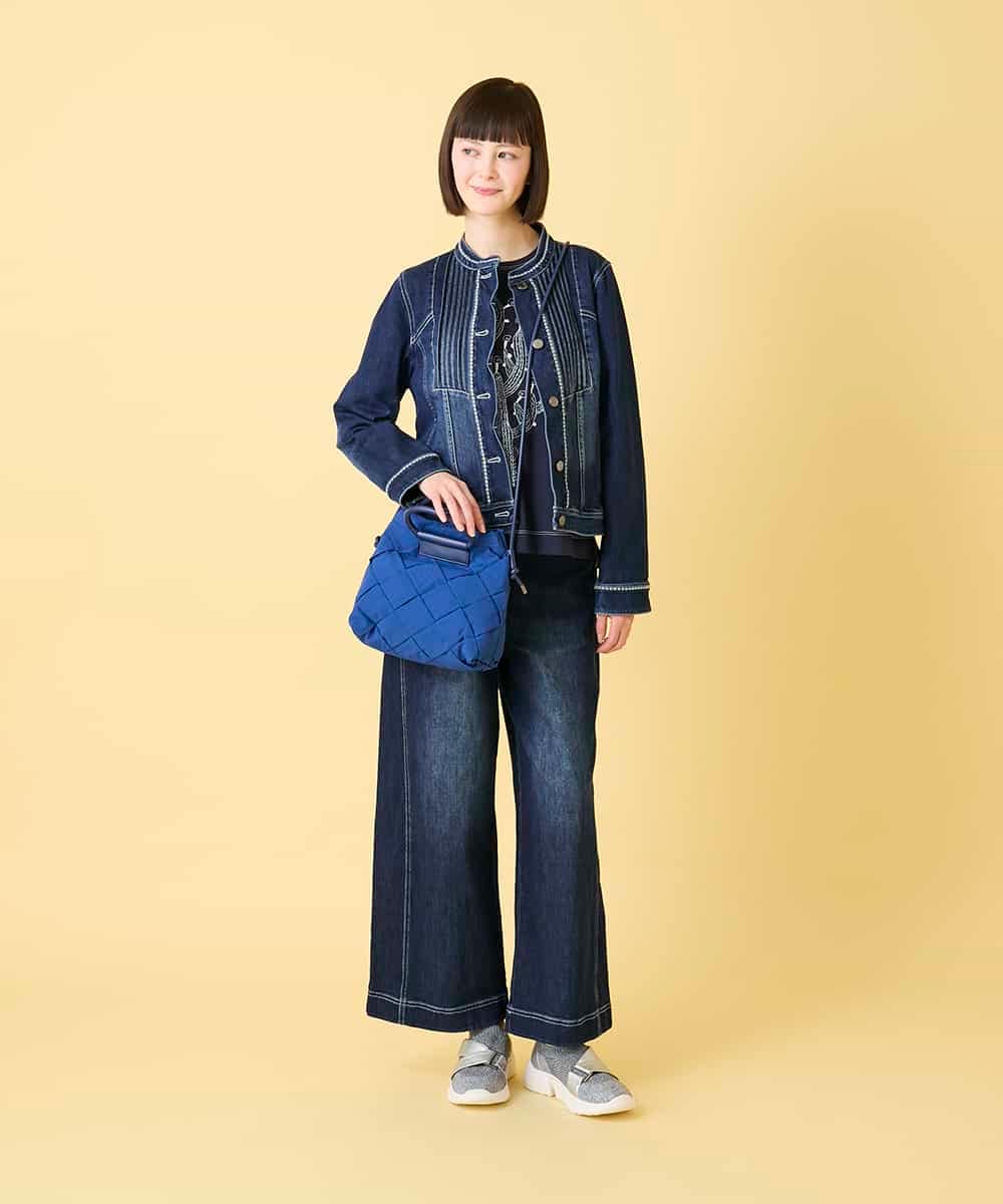 RLKED22210 HIROKO BIS GRANDE(ヒロコ ビス グランデ) 【大きいサイズ】サボテン刺繍コットンTシャツ /洗える ネイビー