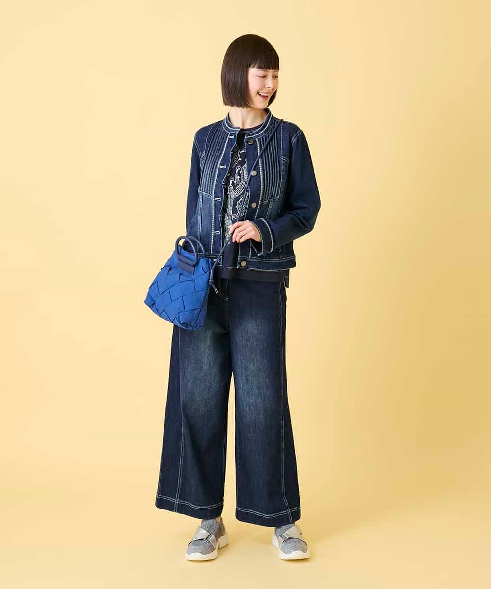 RLKED22210 HIROKO BIS GRANDE(ヒロコ ビス グランデ) 【大きいサイズ】サボテン刺繍コットンTシャツ /洗える ネイビー
