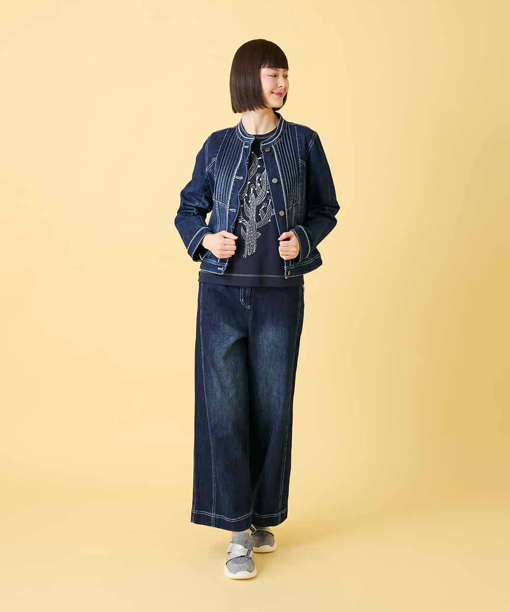 RLKED22210 HIROKO BIS GRANDE(ヒロコ ビス グランデ) 【大きいサイズ】サボテン刺繍コットンTシャツ /洗える ネイビー