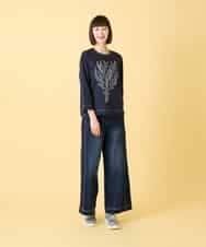 RLKED22210 HIROKO BIS GRANDE(ヒロコ ビス グランデ) 【大きいサイズ】サボテン刺繍コットンTシャツ /洗える ネイビー