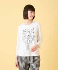 RLKED22210 HIROKO BIS GRANDE(ヒロコ ビス グランデ) 【大きいサイズ】サボテン刺繍コットンTシャツ /洗える ネイビー