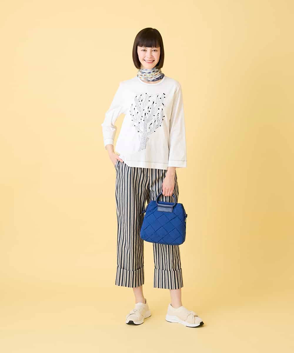 RLKED22210 HIROKO BIS GRANDE(ヒロコ ビス グランデ) 【大きいサイズ】サボテン刺繍コットンTシャツ /洗える ネイビー