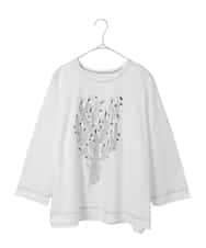 RLKED22210 HIROKO BIS GRANDE(ヒロコ ビス グランデ) 【大きいサイズ】サボテン刺繍コットンTシャツ /洗える ホワイト