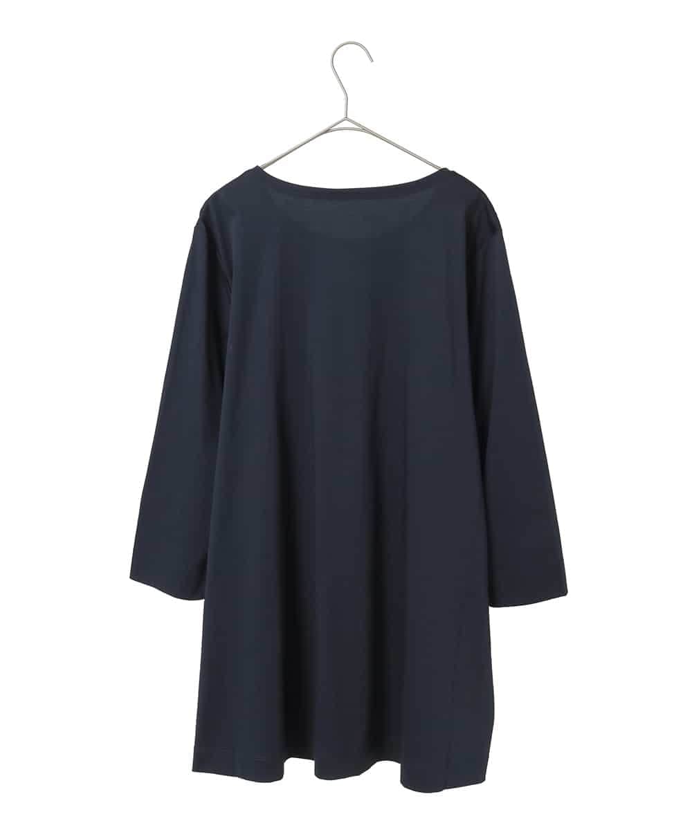 RLKED24250 HIROKO BIS GRANDE(ヒロコ ビス グランデ) 【大きいサイズ】ドローイングフラワーチュニックカットソー /洗える ネイビー