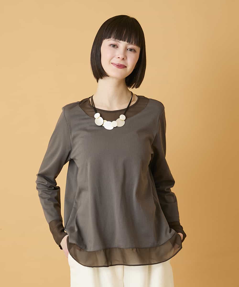 RLKED30180 HIROKO BIS GRANDE(ヒロコ ビス グランデ) 【大きいサイズ】異素材ドッキングカットソー /洗濯機で洗える ブラック