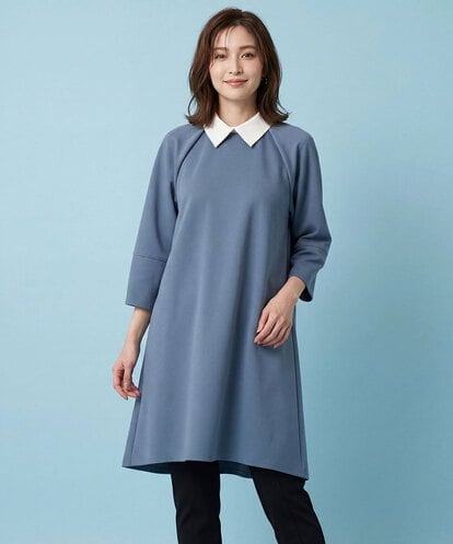 RLKFA22380 HIROKO BIS GRANDE 【大きいサイズ】襟付きジャージーチュニックブラウス /洗える