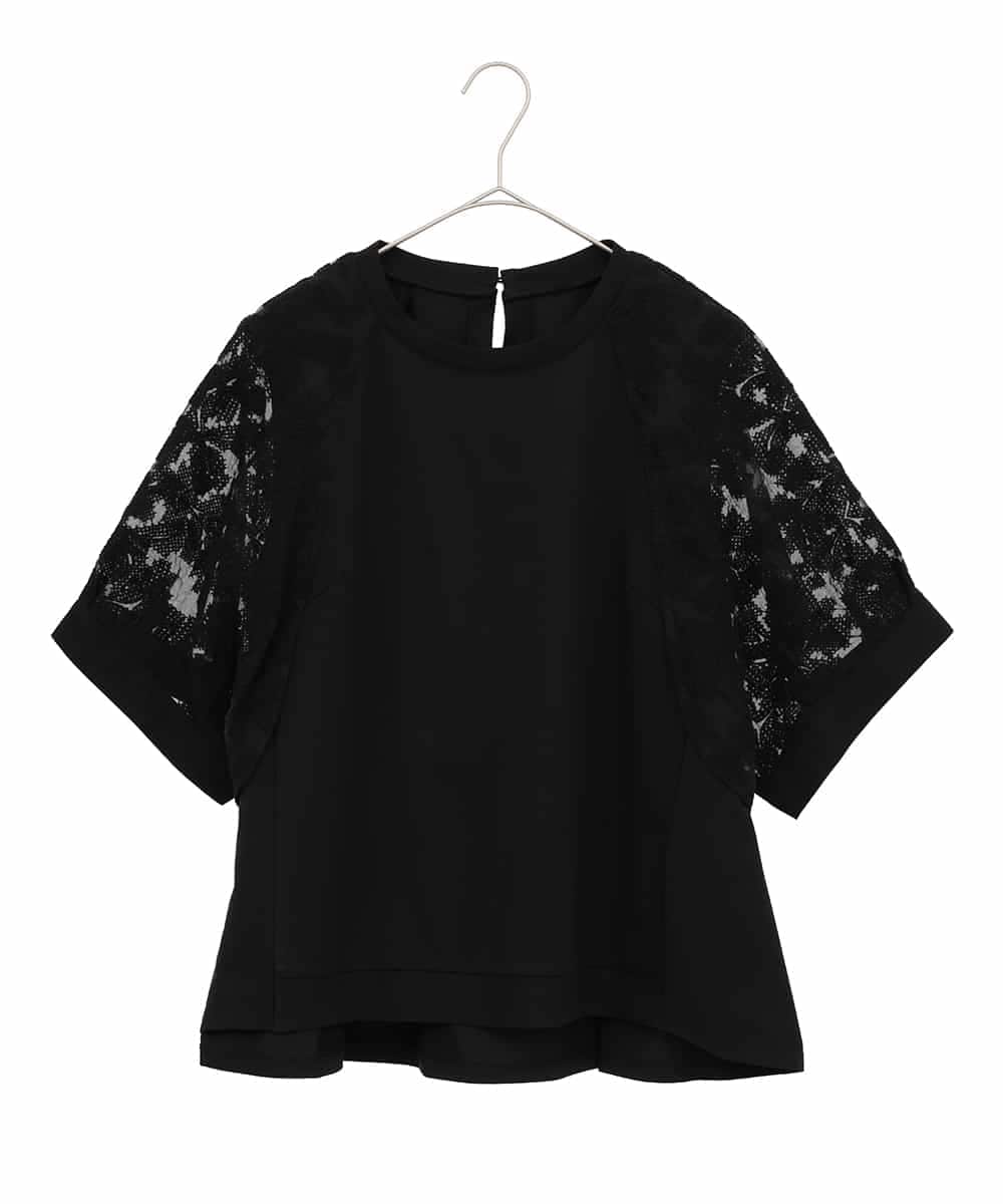 RLKHE05290 HIROKO BIS GRANDE(ヒロコ ビス グランデ) 【大きいサイズ】オーガンジー刺繍ドッキングプルオーバー /洗える ブラック