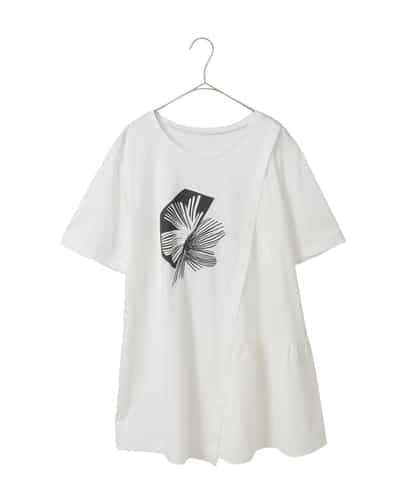 RLKIE12230 HIROKO BIS GRANDE 【大きいサイズ/接触冷感】刺繍モチーフアシンメトリーチュニックTシャツ /洗える