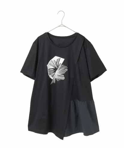 RLKIE12230 HIROKO BIS GRANDE 【大きいサイズ/接触冷感】刺繍モチーフアシンメトリーチュニックTシャツ /洗える