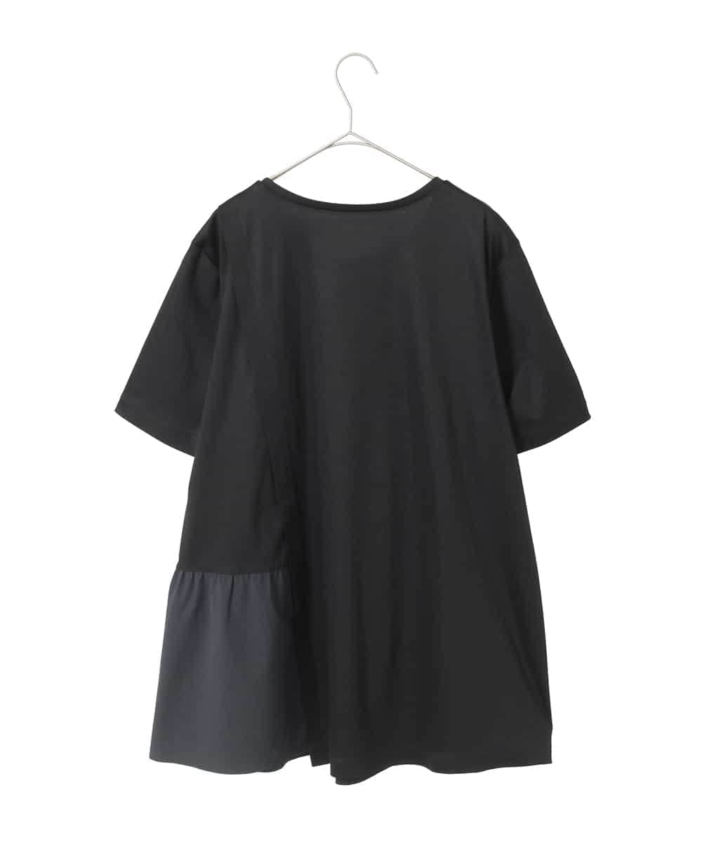 RLKIE12230 HIROKO BIS GRANDE(ヒロコ ビス グランデ) 【大きいサイズ/接触冷感】刺繍モチーフアシンメトリーチュニックTシャツ /洗える ブラック