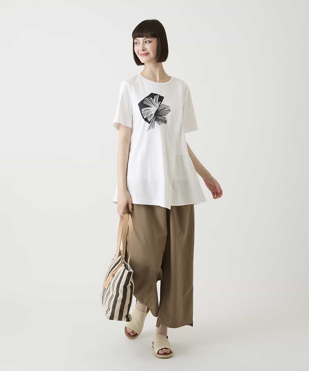 RLKIE12230 HIROKO BIS GRANDE(ヒロコ ビス グランデ) 【大きいサイズ/接触冷感】刺繍モチーフアシンメトリーチュニックTシャツ /洗える ブラック