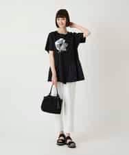 RLKIE12230 HIROKO BIS GRANDE(ヒロコ ビス グランデ) 【大きいサイズ/接触冷感】刺繍モチーフアシンメトリーチュニックTシャツ /洗える ブラック