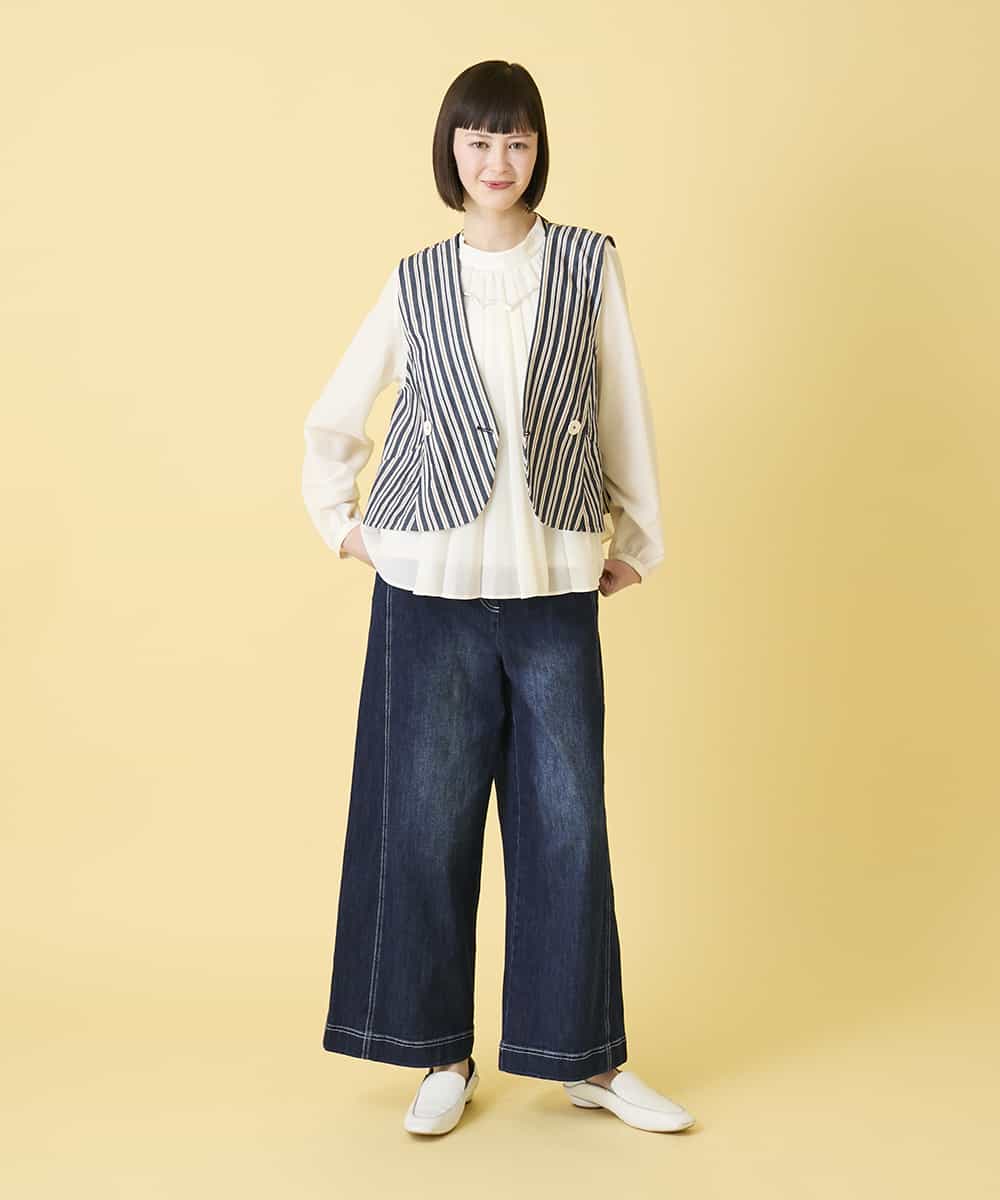 RLLED12270 HIROKO BIS GRANDE(ヒロコ ビス グランデ) 【大きいサイズ】ステッチポイントストレッチデニムパンツ /洗濯機で洗える ネイビー