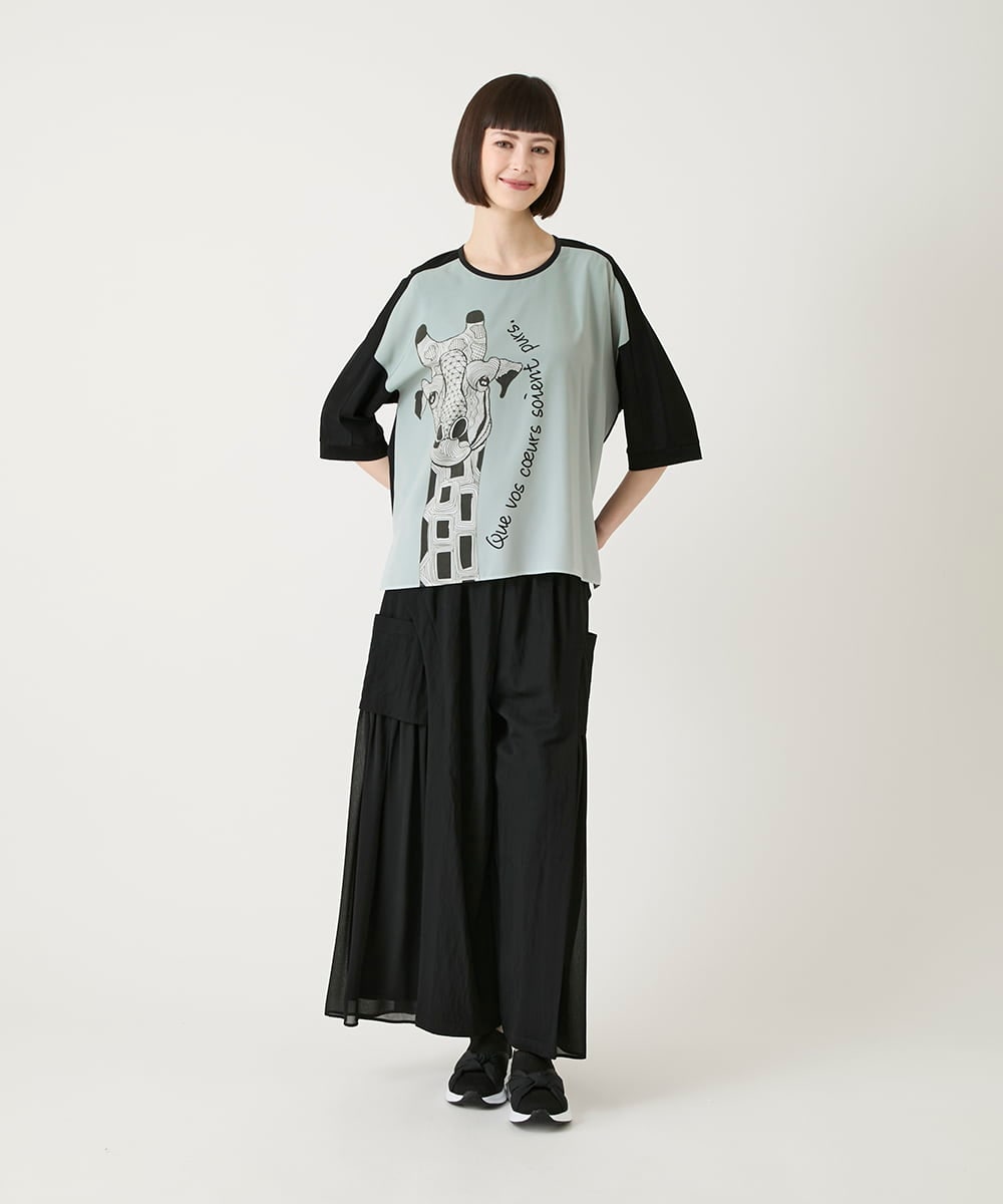 RLLGE58310 HIROKO BIS GRANDE(ヒロコ ビス グランデ) 【大きいサイズ】異素材ジョイントデザインワイドパンツ /洗える ネイビー