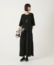 RLLGE58310 HIROKO BIS GRANDE(ヒロコ ビス グランデ) 【大きいサイズ】異素材ジョイントデザインワイドパンツ /洗える ネイビー