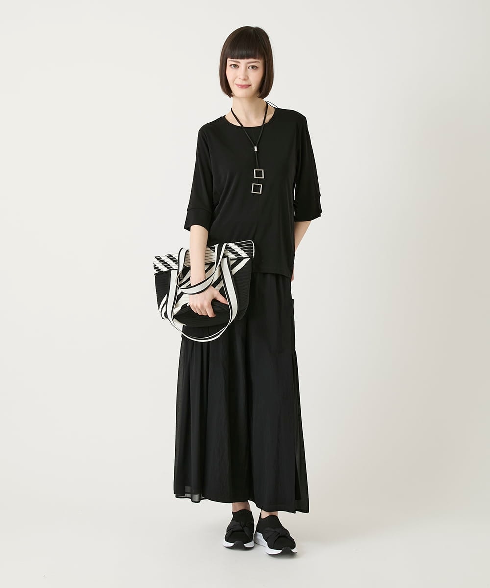 RLLGE58310 HIROKO BIS GRANDE(ヒロコ ビス グランデ) 【大きいサイズ】異素材ジョイントデザインワイドパンツ /洗える ネイビー