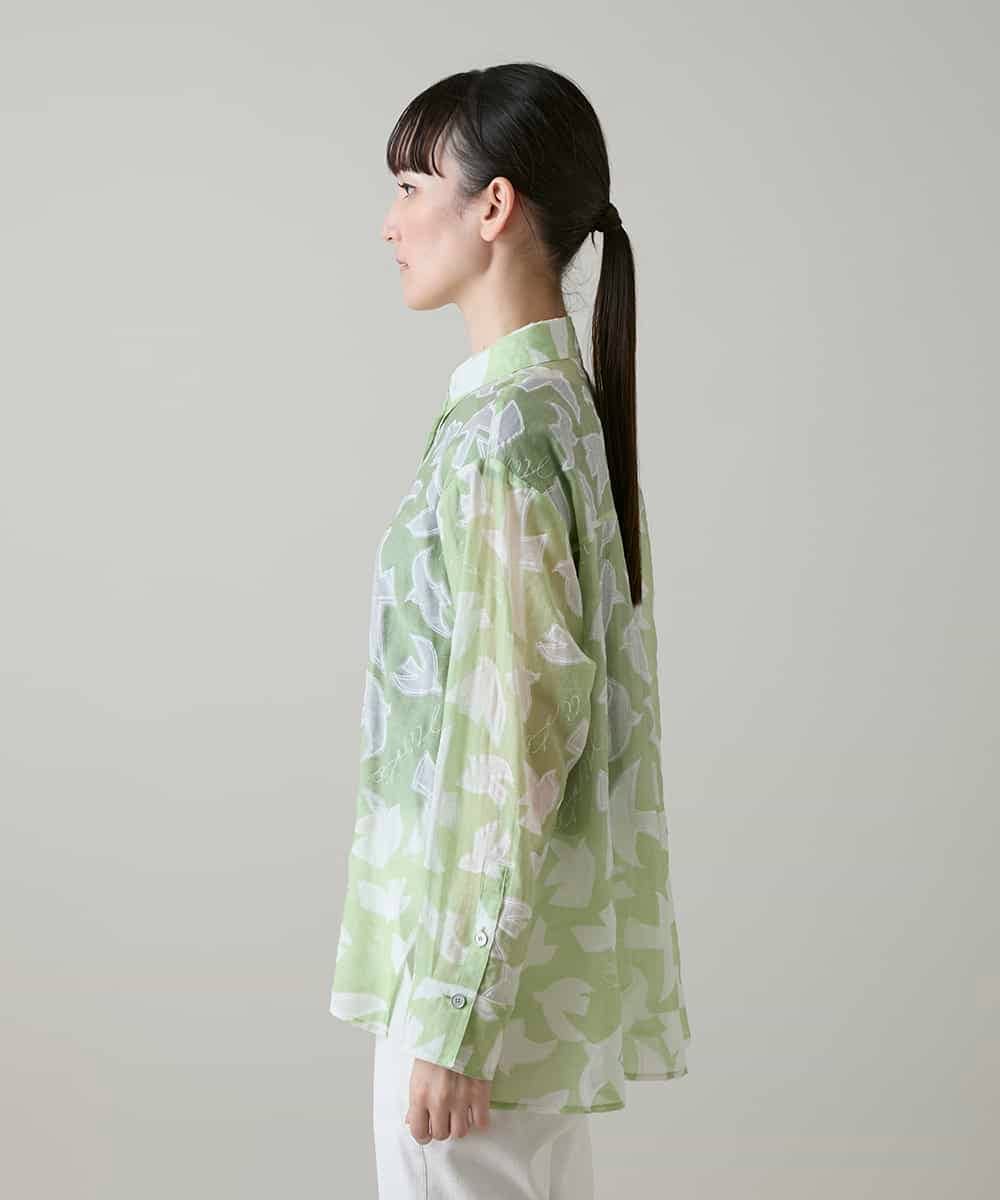 RSBGE13530 TRUNK HIROKO KOSHINO(ヒロココシノ) かもめロゴ総柄オーバーサイズシャツ /洗える グリーン