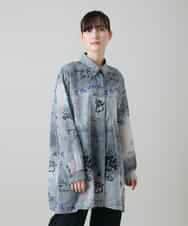 RSBGF04590 TRUNK HIROKO KOSHINO(ヒロココシノ) 【WEB/京王百貨店新宿店限定】デニム風アートプリントロングシャツ ブラック