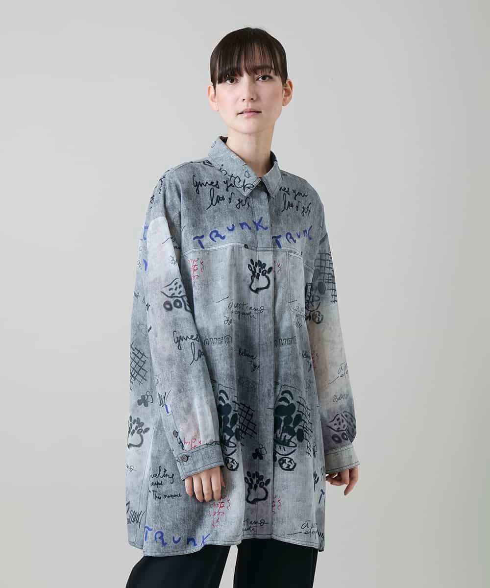 RSBGF04590 TRUNK HIROKO KOSHINO 【WEB/京王百貨店新宿店限定】デニム風アートプリントロングシャツ