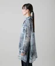 RSBGF04590 TRUNK HIROKO KOSHINO(ヒロココシノ) 【WEB/京王百貨店新宿店限定】デニム風アートプリントロングシャツ ブラック