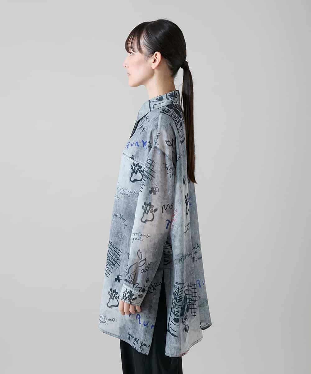RSBGF04590 TRUNK HIROKO KOSHINO(ヒロココシノ) 【WEB/京王百貨店新宿店限定】デニム風アートプリントロングシャツ ブラック