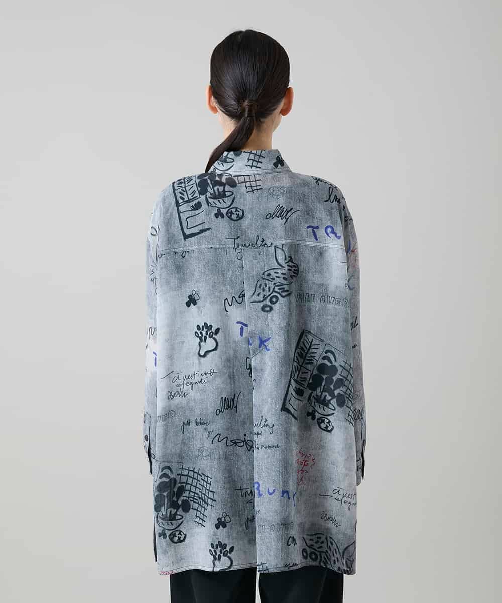 RSBGF04590 TRUNK HIROKO KOSHINO(ヒロココシノ) 【WEB/京王百貨店新宿店限定】デニム風アートプリントロングシャツ ブラック