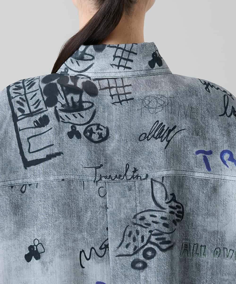 RSBGF04590 TRUNK HIROKO KOSHINO(ヒロココシノ) 【WEB/京王百貨店新宿店限定】デニム風アートプリントロングシャツ ブラック