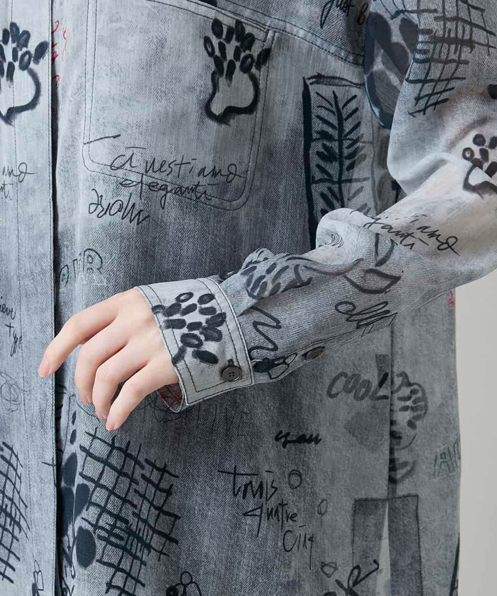 RSBGF04590 TRUNK HIROKO KOSHINO(ヒロココシノ) 【WEB/京王百貨店新宿店限定】デニム風アートプリントロングシャツ ブラック