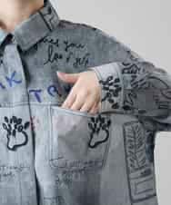 RSBGF04590 TRUNK HIROKO KOSHINO(ヒロココシノ) 【WEB/京王百貨店新宿店限定】デニム風アートプリントロングシャツ ブラック