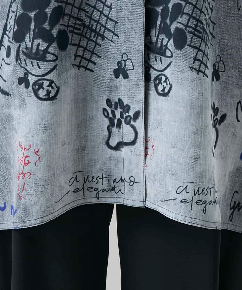RSBGF04590 TRUNK HIROKO KOSHINO(ヒロココシノ) 【WEB/京王百貨店新宿店限定】デニム風アートプリントロングシャツ ブラック