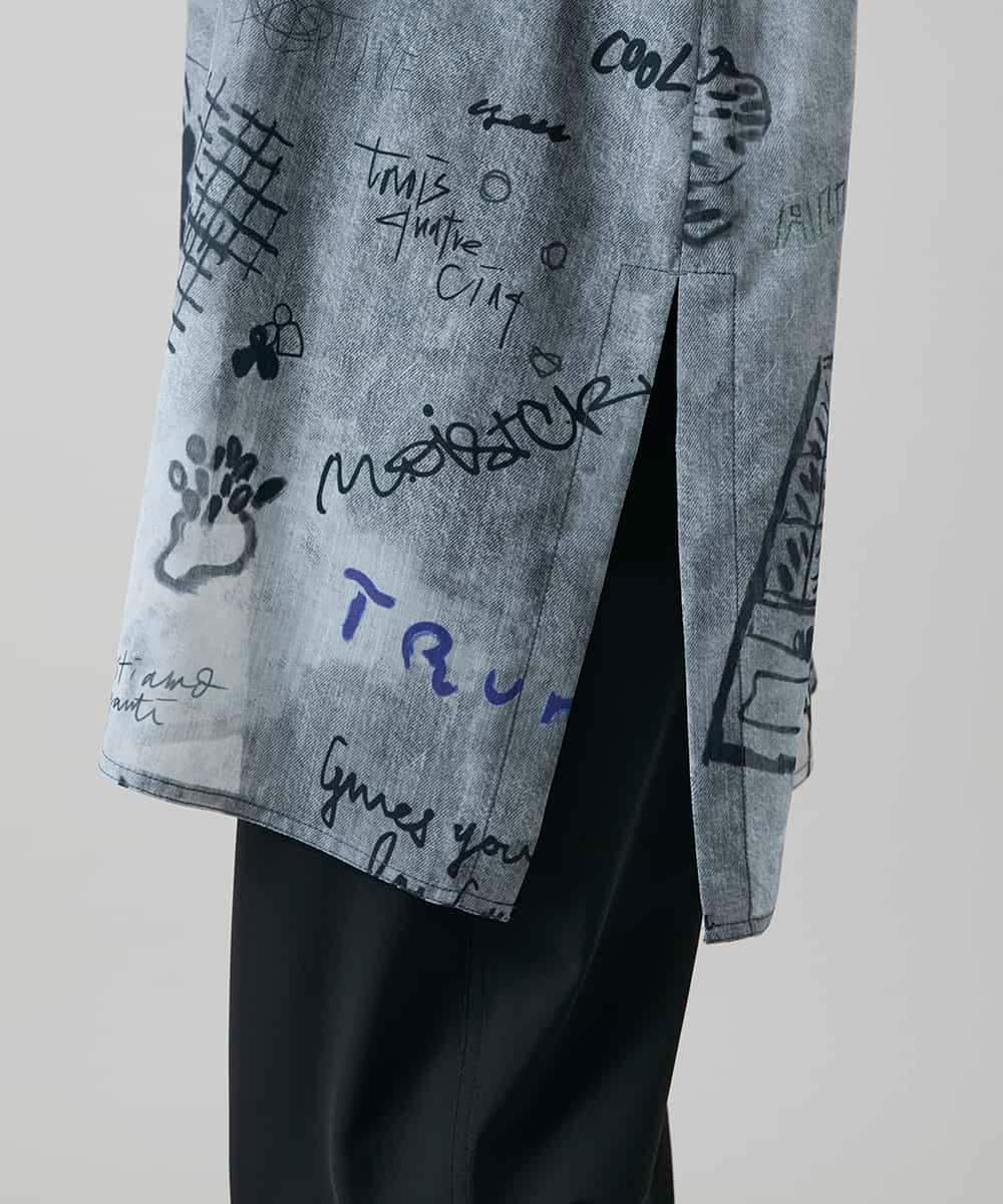 RSBGF04590 TRUNK HIROKO KOSHINO(ヒロココシノ) 【WEB/京王百貨店新宿店限定】デニム風アートプリントロングシャツ ブラック