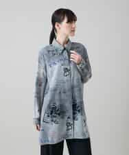 RSBGF04590 TRUNK HIROKO KOSHINO(ヒロココシノ) 【WEB/京王百貨店新宿店限定】デニム風アートプリントロングシャツ ブラック