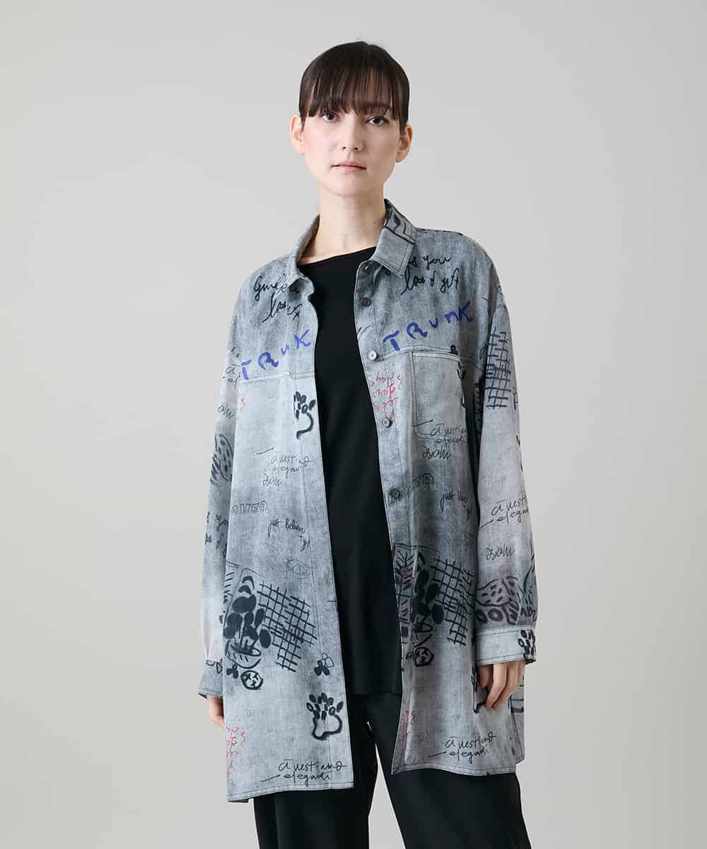 RSBGF04590 TRUNK HIROKO KOSHINO(ヒロココシノ) 【WEB/京王百貨店新宿店限定】デニム風アートプリントロングシャツ ブラック