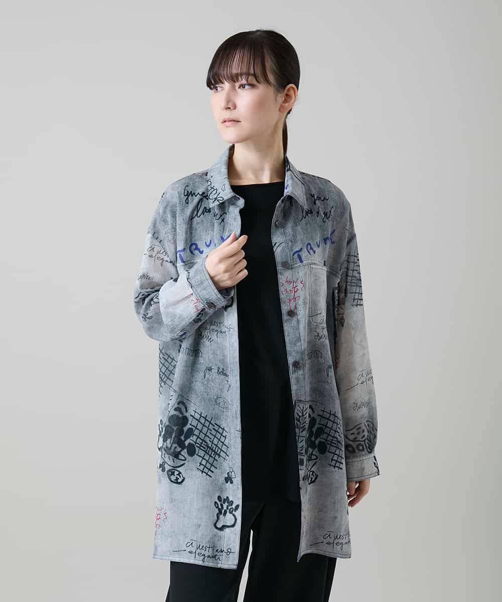 RSBGF04590 TRUNK HIROKO KOSHINO(ヒロココシノ) 【WEB/京王百貨店新宿店限定】デニム風アートプリントロングシャツ ブラック