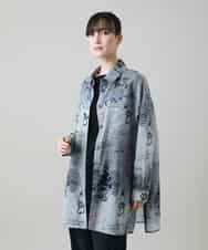 RSBGF04590 TRUNK HIROKO KOSHINO(ヒロココシノ) 【WEB/京王百貨店新宿店限定】デニム風アートプリントロングシャツ ブラック