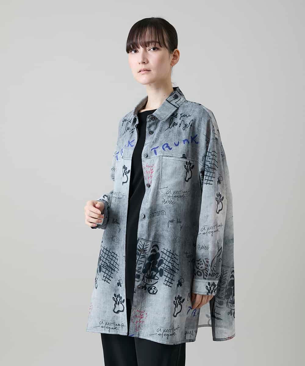 RSBGF04590 TRUNK HIROKO KOSHINO(ヒロココシノ) 【WEB/京王百貨店新宿店限定】デニム風アートプリントロングシャツ ブラック